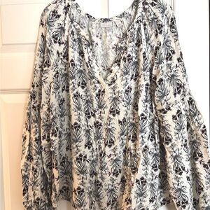 Hinge Dark Green and Red Floral Ruffled Long Sleeve Blouse